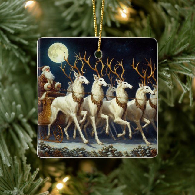 Santa And Zoi Deer Ceramic Ornament (Tree)