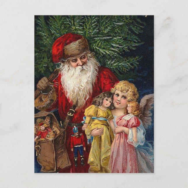 Santa Angel Victorian Dolls Christmas Holiday Postcard (Front)