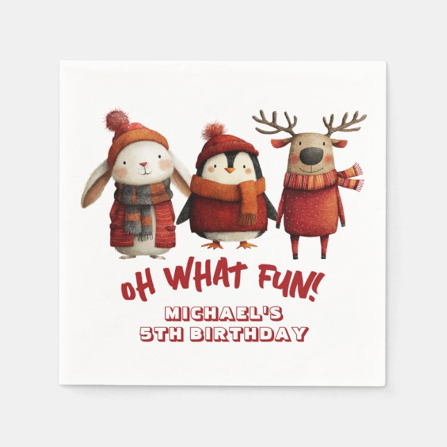 Santa Animals Festive Xmas Kids' Birthday Party  Napkins (Front)