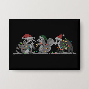 Santa Animals Xmas Silly Racoon Opossum Squirrel Button