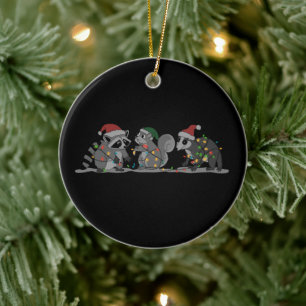 Santa Animals Xmas Silly Racoon Opossum Squirrel Ceramic Ornament