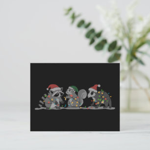 Santa Animals Xmas Silly Racoon Opossum Squirrel Postcard