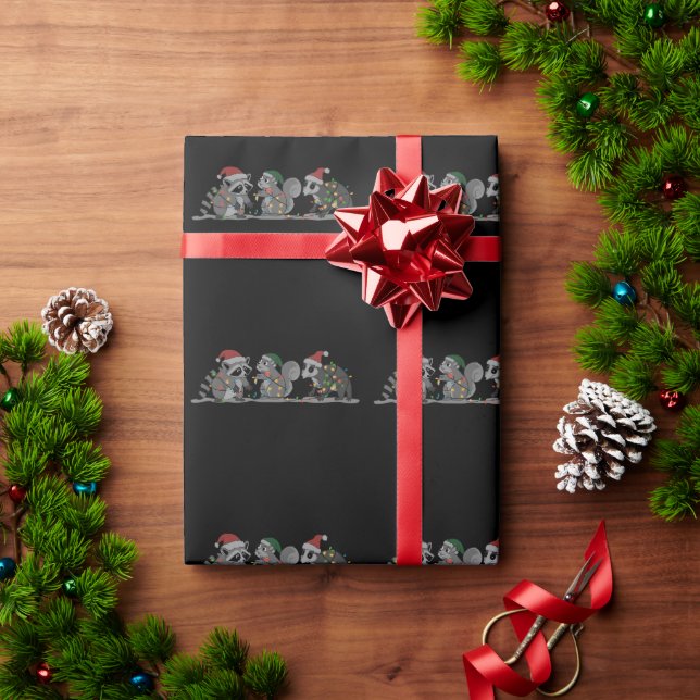 Santa Animals Xmas Silly Racoon Opossum Squirrel Wrapping Paper (Holiday Gift)
