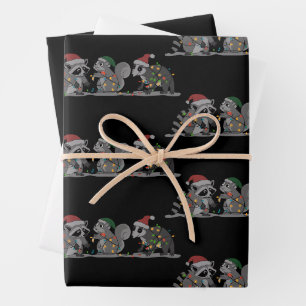 Santa Animals Xmas Silly Racoon Opossum Squirrel Wrapping Paper Sheets
