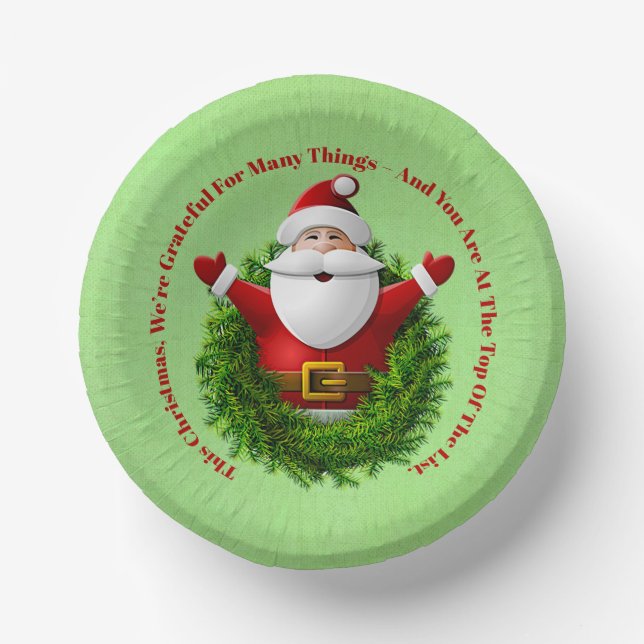 Santa Announcing Message Business Office Christmas Paper Bowls (Front)