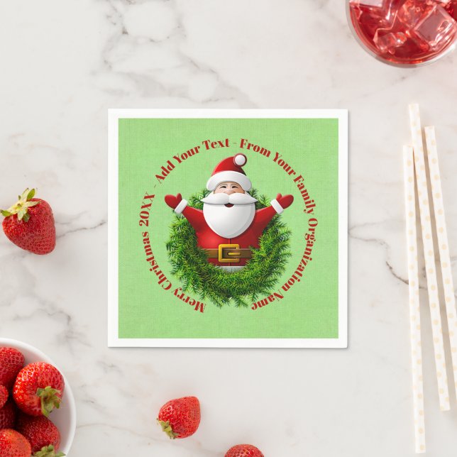 Santa Announcing Your Text Name Year Red Green  Napkins (Insitu)