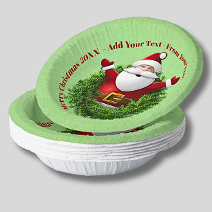 Santa Announcing Your Text Name Year Red Green Paper Bowls