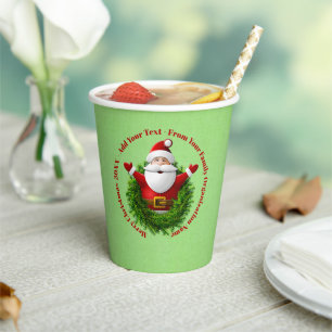 Santa Announcing Your Text Name Year Red Green Paper Cups