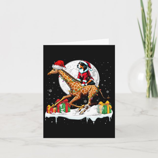 Santa Appenzeller Sennenhund Riding Giraffe Christ Card (Front)