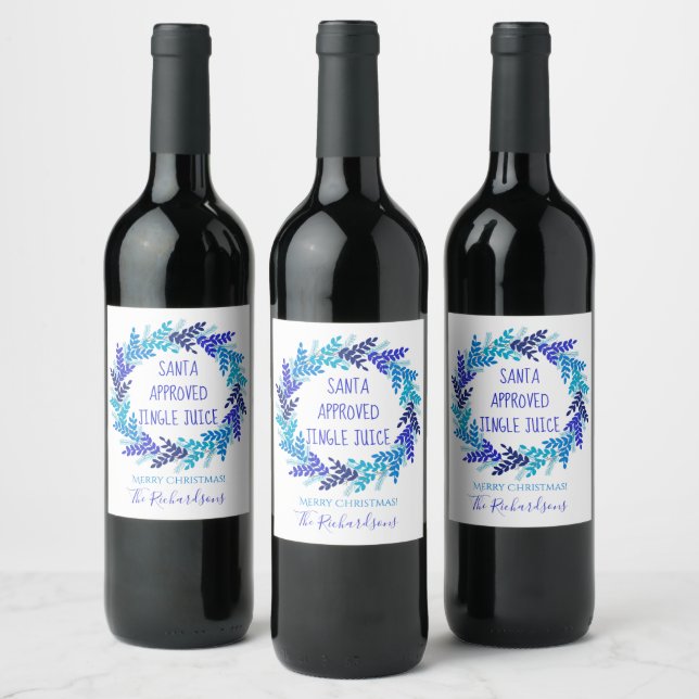 Santa Approved Jingle Juice Blue Christmas Wine Label (Bottles)