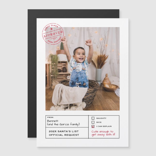 Santa Approved Naughty or Nice Form Photo Magnetic Invitation (Front/Back)