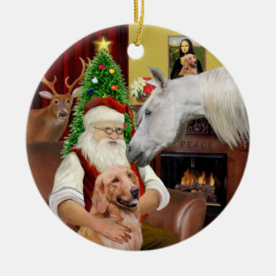 Santa - Arabian Horse and Golden Ceramic Ornament