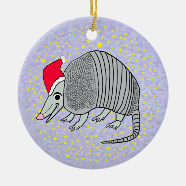 Santa Armadillo Christmas Ceramic Ornament (Front)