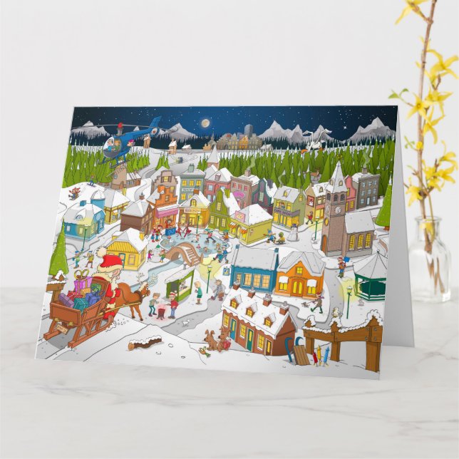 Santa arrives in the village card (Yellow Flower)