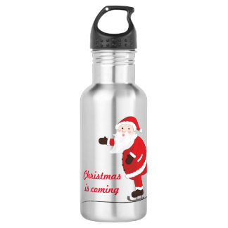 Santa arriving on ice skates stainless steel water bottle