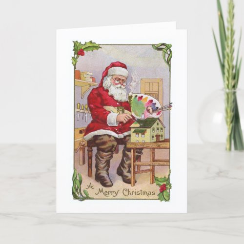 Santa as an Artist Vintage Designed Christmas Card