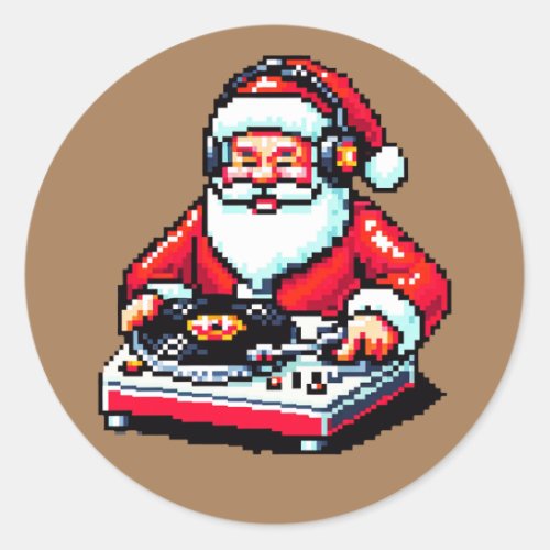 Santa as DJ 8_Bit Christmas Cheer Classic Round Sticker