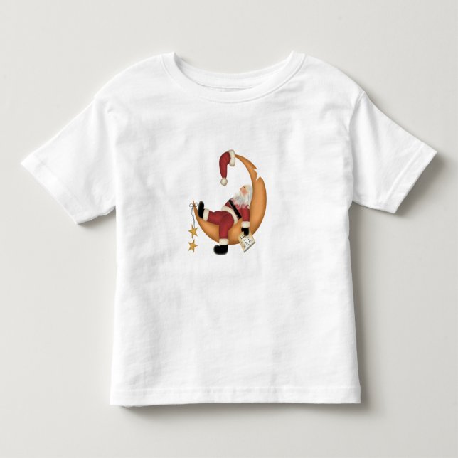 Santa Asleep on Moon Tshirts and Gifts (Front)