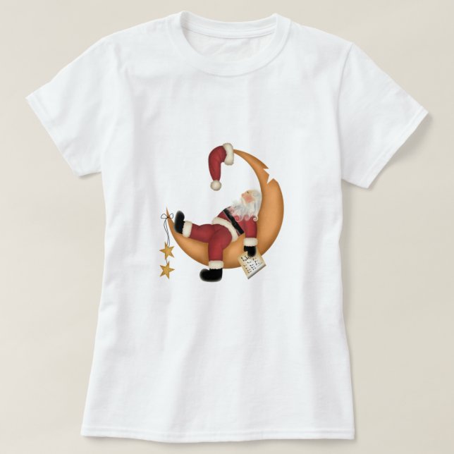 Santa Asleep on Moon Tshirts and Gifts (Design Front)