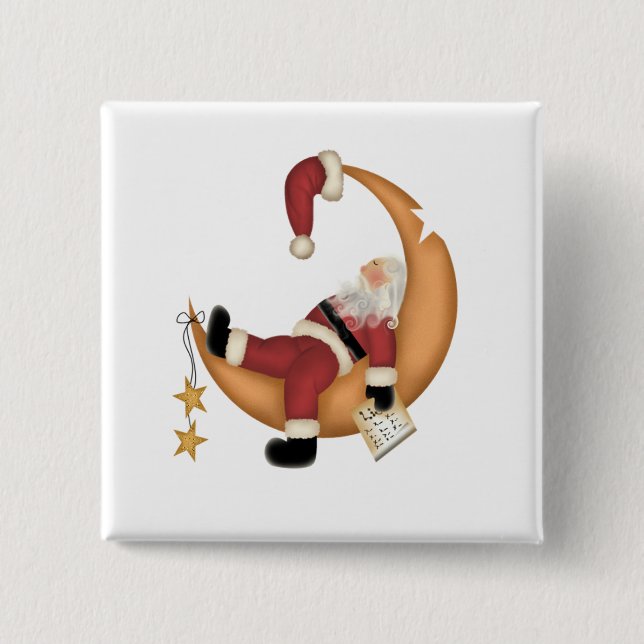 Santa Asleep on Moon Tshirts and Gifts Button (Front)