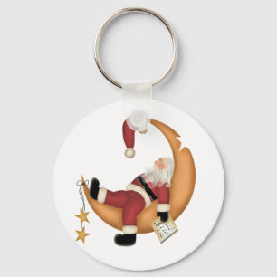 Santa Asleep on Moon Tshirts and Gifts Keychain