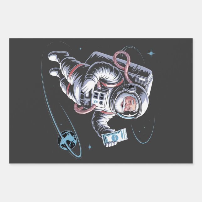 Santa Astronaut with Spacesuit Festive Christmas  Wrapping Paper Sheets (Front)