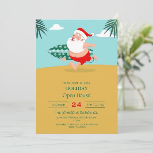 Santa at beach cartoon      invitation