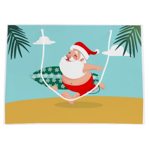 Santa at beach cartoon large gift bag