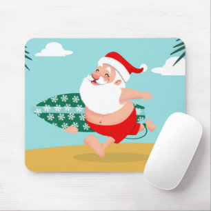Santa at beach cartoon mouse pad