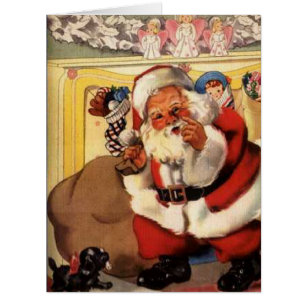 Santa at Chimney with Puppy Vintage, Retro