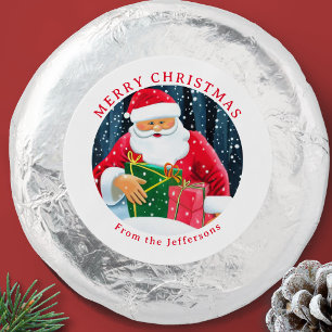 Santa at Christmas in the snow with silver Dipped Oreo Cookie Favors