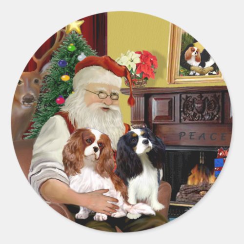 Santa At Home  Cavalier King Charles two Classic Round Sticker