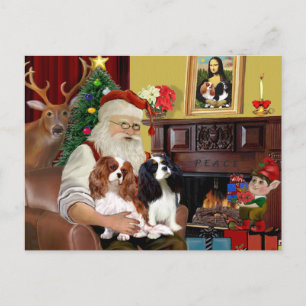 Santa At Home Cavalier King Charles (two) Holiday Postcard