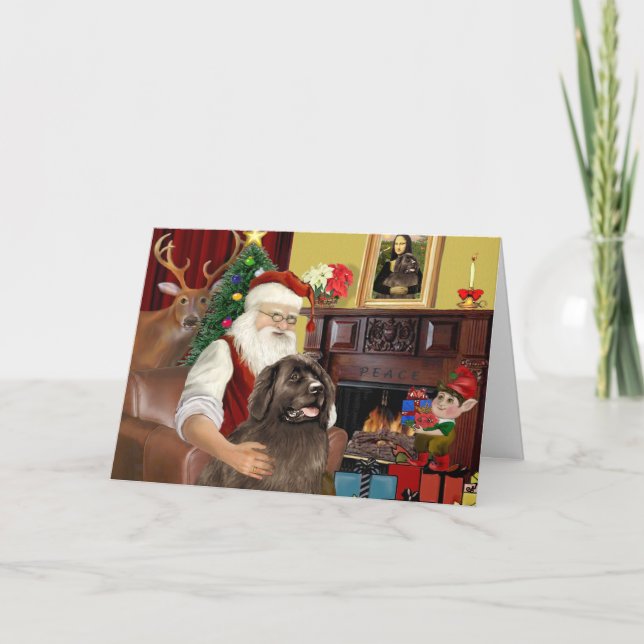 Santa At Home-Newfoundland (brown) Holiday Card (Front)
