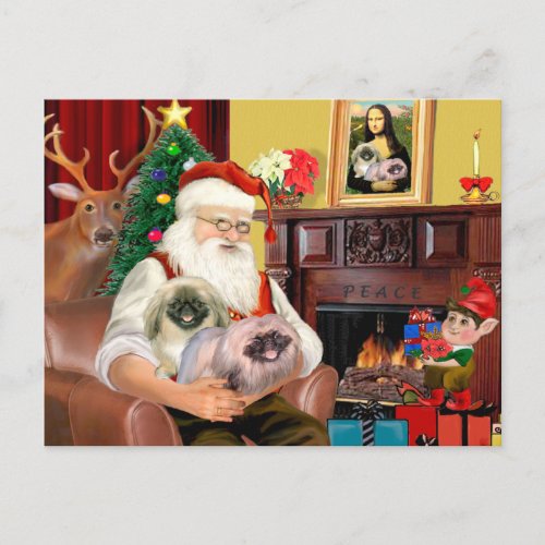 Santa At Home _ Pekingese R _ Santa Holiday Postcard