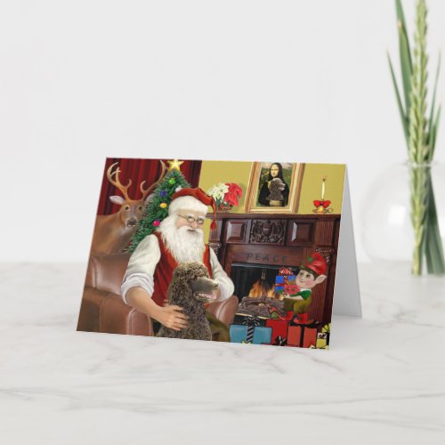 Santa At Home _Poodle standard Chocolate Holiday Card