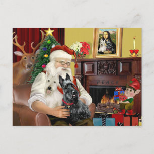 Santa At Home - Scottish Terriers (two) - Santa Holiday Postcard