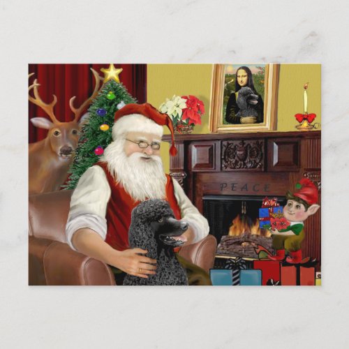 Santa At Home Standard Black Holiday Postcard