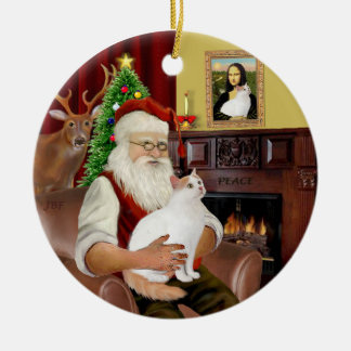 Santa at Home - Turkish Van Cat Ceramic Ornament