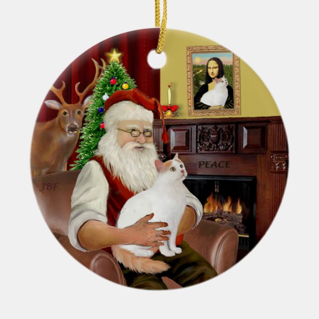 Santa at Home - Turkish Van Cat Ceramic Ornament (Front)