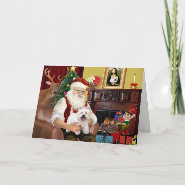 Santa At Home - West Highland Terrier 5 Holiday Card (Front)