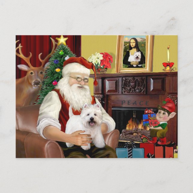 Santa At Home - West Highland Terrier 5 Holiday Postcard (Front)