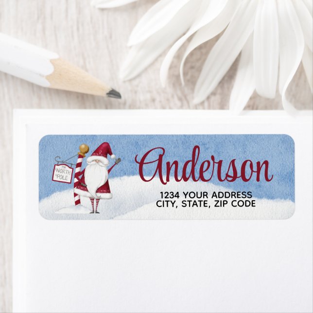 Santa at North Pole Label (Insitu)