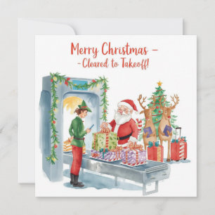 Santa at Security Merry Christmas Aviation themed Holiday Card
