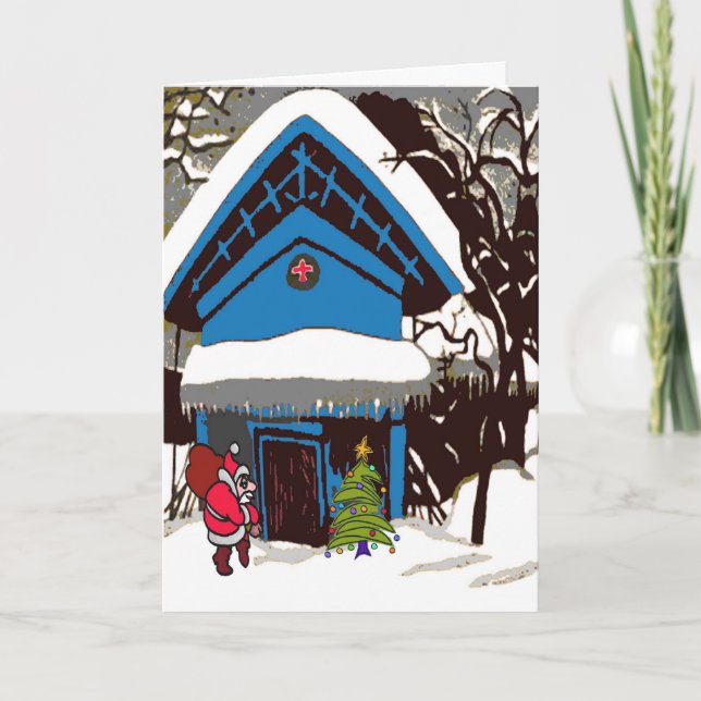 Santa At Swiss Chalet Christmas Holiday Card (Front)