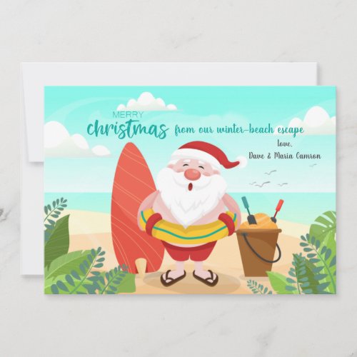 Santa At The Beach Christmas Card