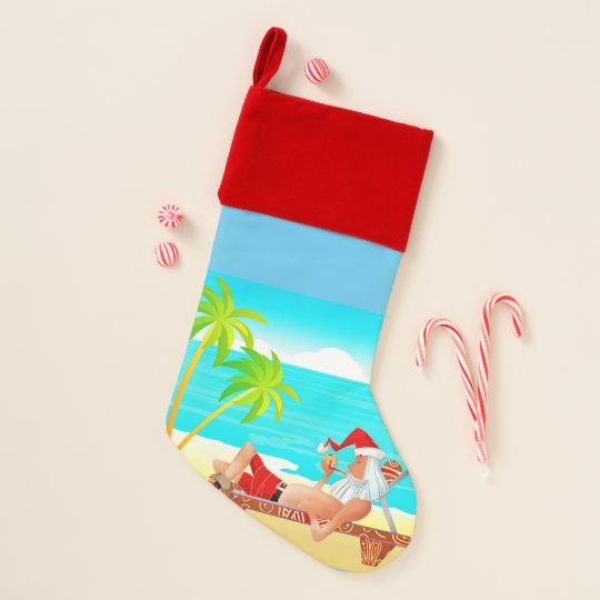 SANTA AT THE BEACH TROPICAL CHRISTMAS STOCKINGS | Zazzle.com