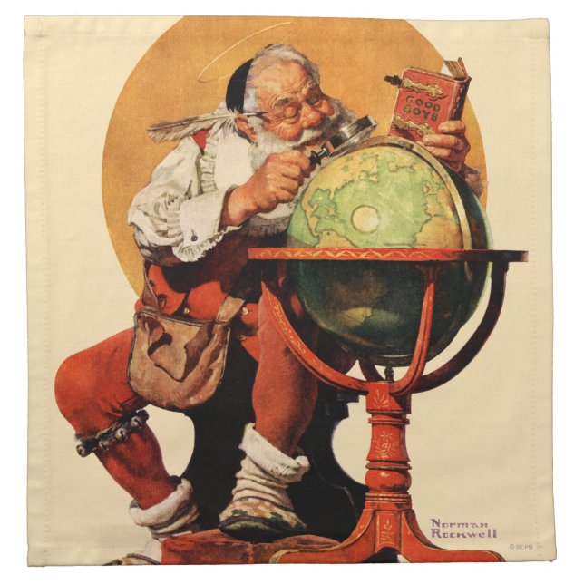 Santa at the Globe Cloth Napkin (Front)