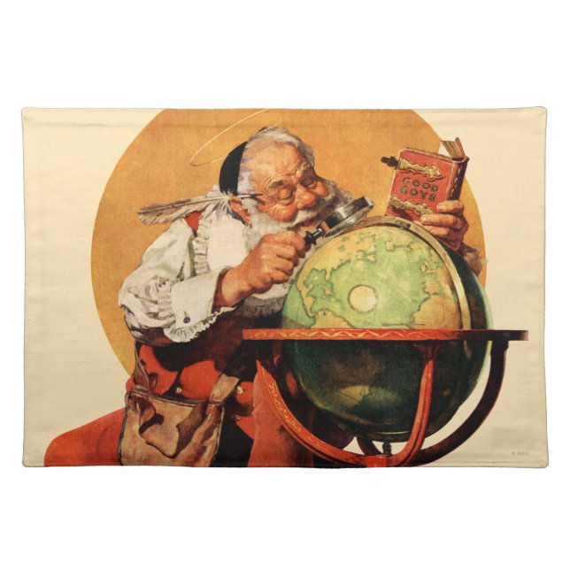 Santa at the Globe Cloth Placemat (Front)