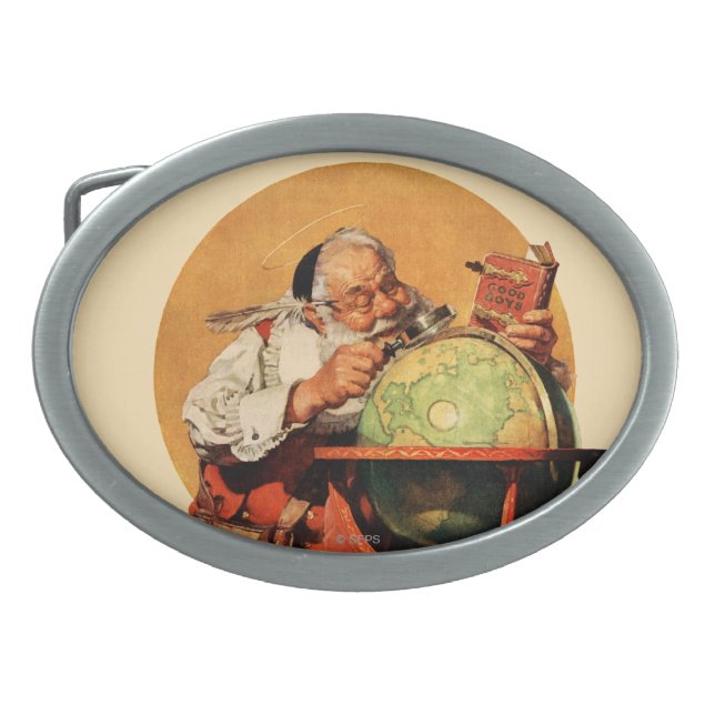 Santa at the Globe Oval Belt Buckle (Front)